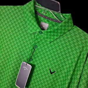 NWT Callaway Opti-Dri  Men's Allover Print Green Performance Polo Shirt $80.00